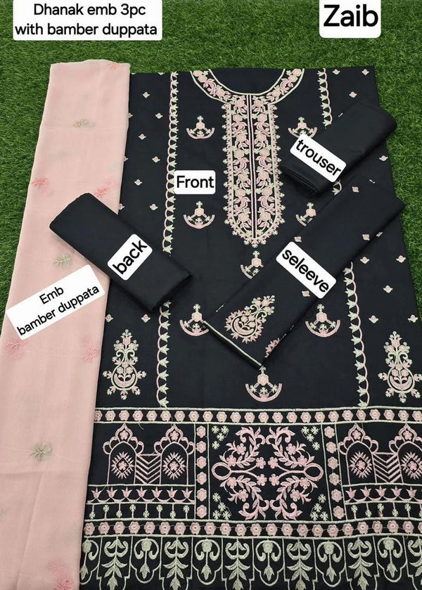 Zaib Dhanak Embroidered 3-Piece Suit with Bamber Dupatta