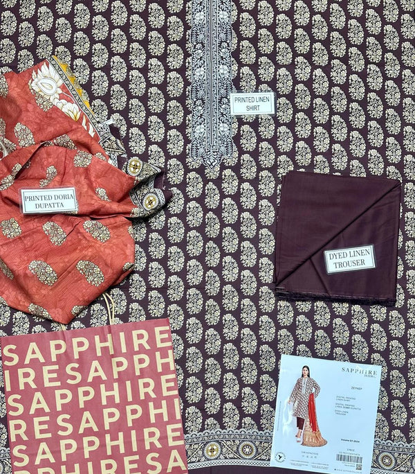 Sapphire 3-Piece Unstitched Linen Suit – Elegant Winter Collection
