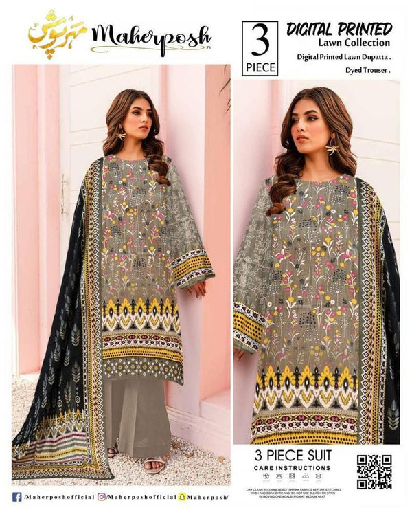 3 Pcs Women's Unstitched Lawn Printed Suit