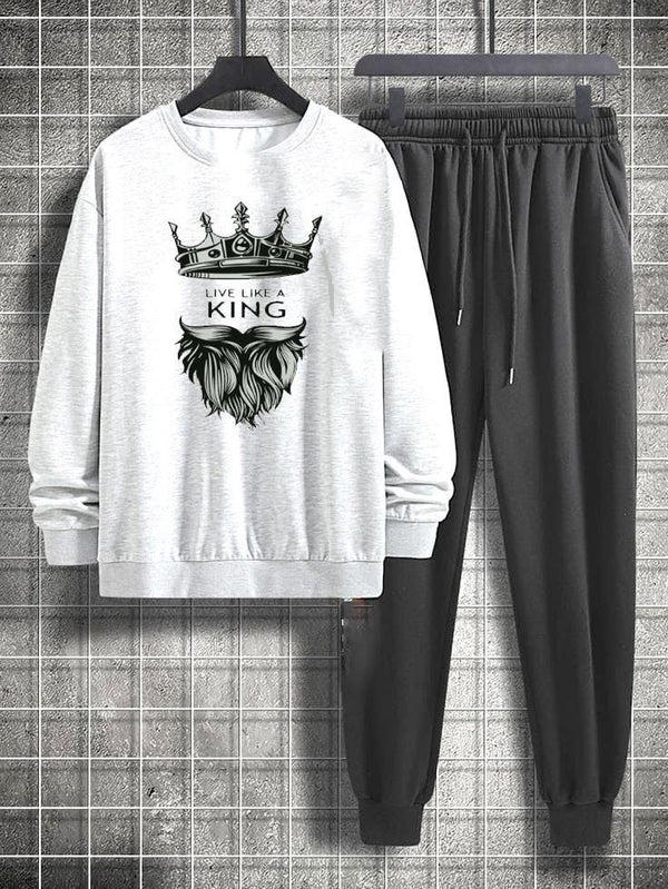 Men's Printed Fleece Sweatshirt Track Suit - 2 Pcs