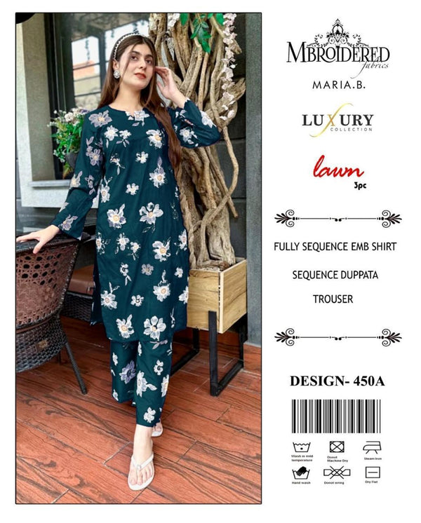 3 Pcs Women's Unstitched Embroidered Suit